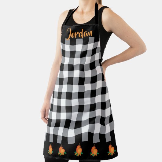 秋白黒のギンガムパターンとカボチャ エプロン (インサイチュ)