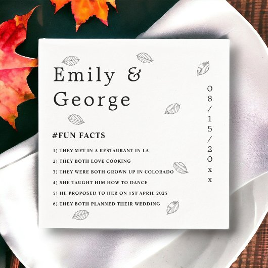 秋白黒葉秋結婚の スタンダードカクテルナプキン