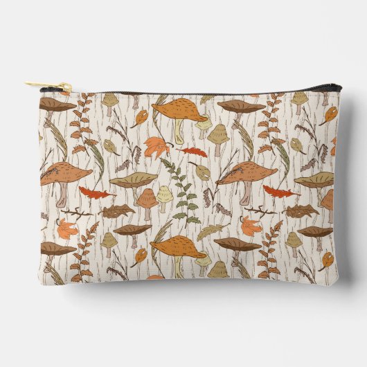 秋真菌と葉 – シームレスなパターン。 アクセサリーポーチ (正面)