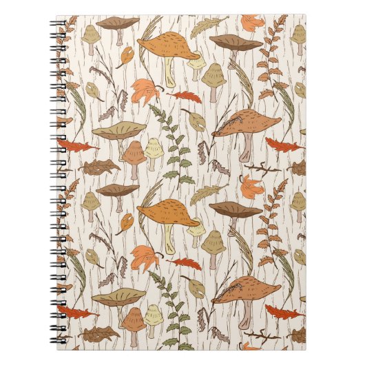 秋真菌と葉 – シームレスなパターン。 ノートブック (正面)