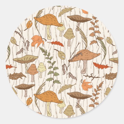 秋真菌と葉 – シームレスなパターン。 ラウンドシール (正面)
