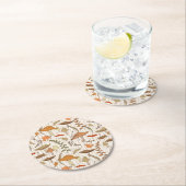 秋真菌と葉 – シームレスなパターン。 ラウンドペーパーコースター (インサイチュ)