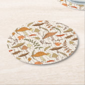 秋真菌と葉 – シームレスなパターン。 ラウンドペーパーコースター (アングル)