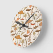 秋真菌と葉 – シームレスなパターン。 ラウンド壁時計 (傾斜)