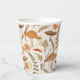 秋真菌と葉 – シームレスなパターン。 紙コップ