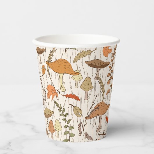 秋真菌と葉 – シームレスなパターン。 紙コップ (正面)