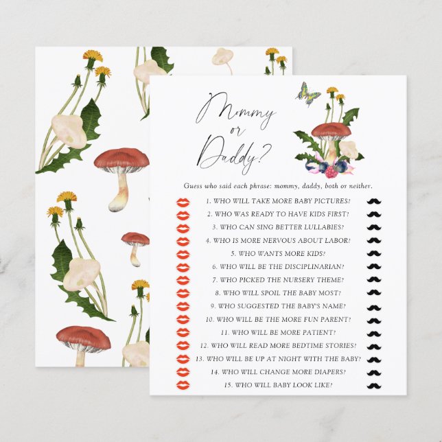 秋真菌ママまたはパパ赤ちゃんシャワーゲーム (正面/裏面)