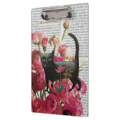 秋眠る黒猫ホットピンクの花 クリップボード (左)