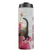 秋眠る黒猫ホットピンクの花 タンブラー (正面)