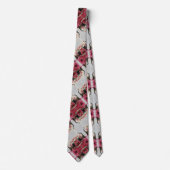 秋眠る黒猫ホットピンクの花 ネクタイ (正面)