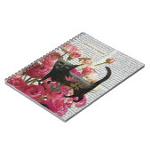 秋眠る黒猫ホットピンクの花 ノートブック (左側)