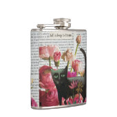 秋眠る黒猫ホットピンクの花 フラスク (右)