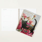 秋眠る黒猫ホットピンクの花 プランナー手帳 (ディスプレー)