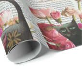 秋眠る黒猫ホットピンクの花 ラッピングペーパー (ロールコーナー)