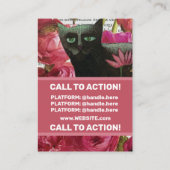 秋眠る黒猫ホットピンクの花 名刺