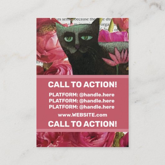 秋眠る黒猫ホットピンクの花 名刺 (裏面)