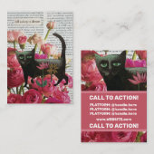 秋眠る黒猫ホットピンクの花 名刺