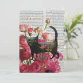 秋眠る黒猫ホットピンクの花 招待状 (スタンド正面)