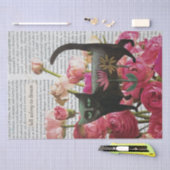 秋眠る黒猫ホットピンクの花 薄葉紙 (クラフト)