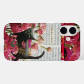 秋眠る黒猫ホットピンクの花 Case-Mate iPhoneケース (裏面 (横))