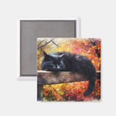 秋眠る黒猫 マグネット (正面/裏面)