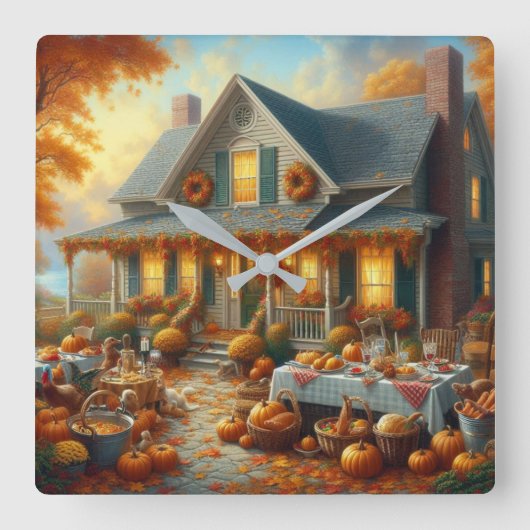 秋祝のチャーム スクエア壁時計 (正面)