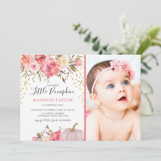 秋私たちのリトルカボチャ1st誕生日パーティー 招待状 (スタンド正面)