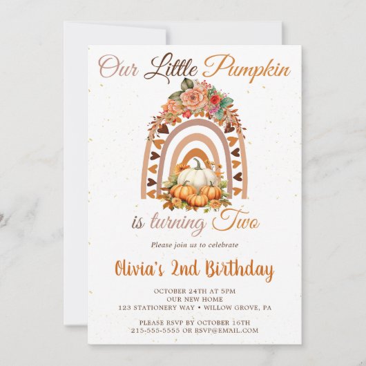 秋私たちのリトルカボチャ2nd誕生日パーティー 招待状 (正面)
