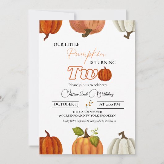 秋私たちの小さなカボチャは、2つの2番目の誕生日を回転 招待状 (正面)