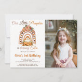 秋私たちの小さなカボチャ2nd誕生日パーティー写真 招待状 (正面)