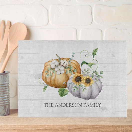 秋秋かぼちゃヒマワリと綿花 カッティングボード