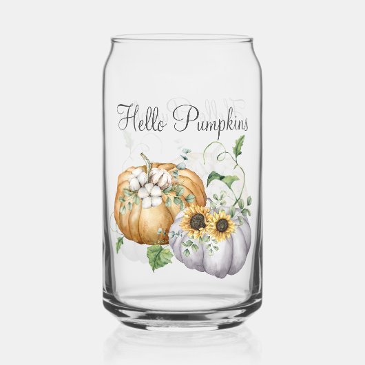 秋秋かぼちゃヒマワリと綿花 ガラス缶 (正面)