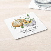 秋秋かぼちゃヒマワリと綿花 スクエアペーパーコースター (アングル)