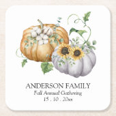秋秋かぼちゃヒマワリと綿花 スクエアペーパーコースター (正面)