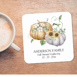 秋秋かぼちゃヒマワリと綿花 スクエアペーパーコースター