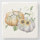 秋秋かぼちゃヒマワリと綿花 ストーンコースター (正面)