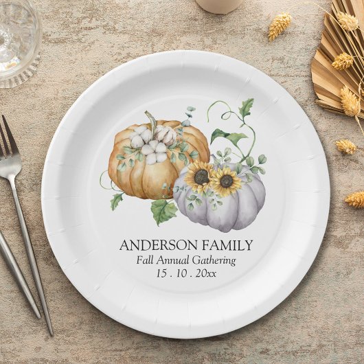 秋秋かぼちゃヒマワリと綿花 ペーパープレート