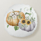 秋秋かぼちゃヒマワリと綿花 ラウンドクッション (正面)