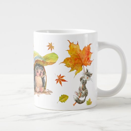 秋秋かわいい動物クリップアート ジャンボコーヒーマグカップ (右)