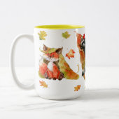 秋秋かわいい動物クリップアート ツートーンマグカップ (左)