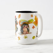 秋秋かわいい動物クリップアート ツートーンマグカップ (正面右)