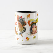 秋秋かわいい動物クリップアート ツートーンマグカップ (中央)