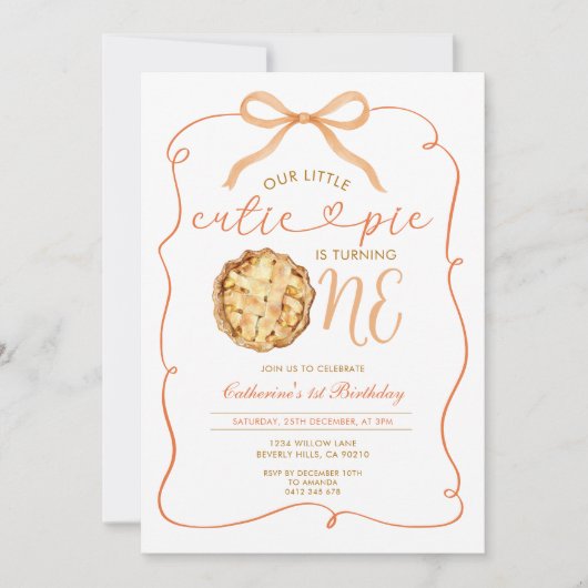 秋秋かわいこちゃんパイ秋ジンガム1st誕生日 招待状 (正面)