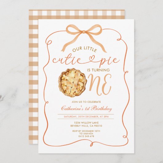 秋秋かわいこちゃんパイ秋ジンガム1st誕生日 招待状 (正面/裏面)