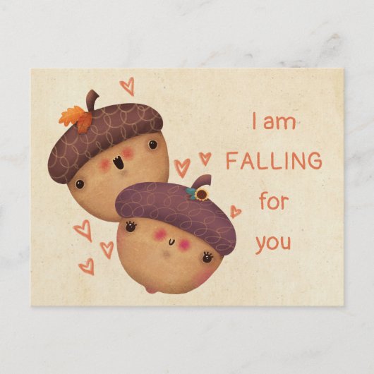 秋秋のどんぐりかわいいハロウィンサンクスギビング シーズンポストカード (正面)