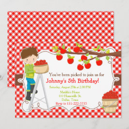 秋秋のアップルピッキングブルネット誕生日 招待状
