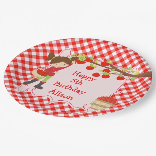 秋秋のアップルピックブルネット誕生日パーティー ペーパープレート (アングル)