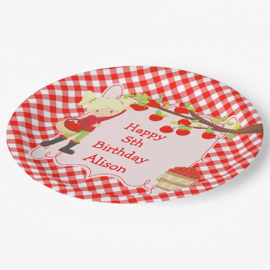 秋秋のアップルピックブロンド誕生日パーティー ペーパープレート (アングル)