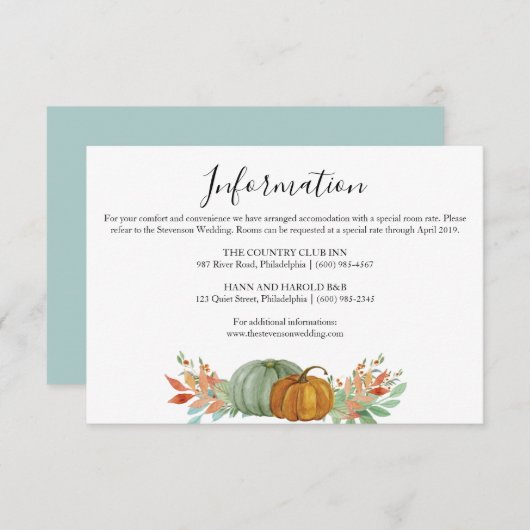 秋秋のカボチャ情報詳細結婚ズ エンクロージャーカード (正面/裏面)
