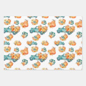 秋秋のカボチャ水色の花トラック ラッピングペーパーシート (正面3)